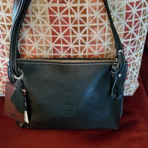 Roots Black Pebbled Leather Crossbody Shoulder Bag ~ Brand New With Tags